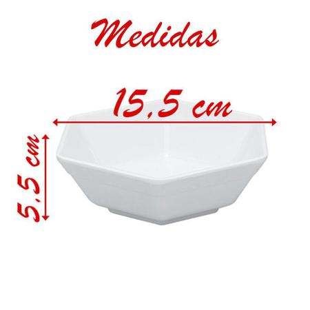 Imagem de Kit 04 Tigelas Melamina Hexagonal Branca 430Ml