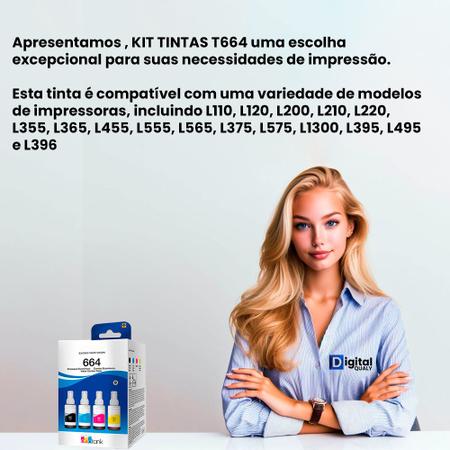 Imagem de Kit 04 Tintas T664 para impressora L455