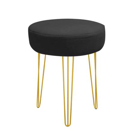 Imagem de Kit 05 Banqueta Alta Julia Industrial 55cm Ferro Dourado material sintético Preto - Ahz Móveis