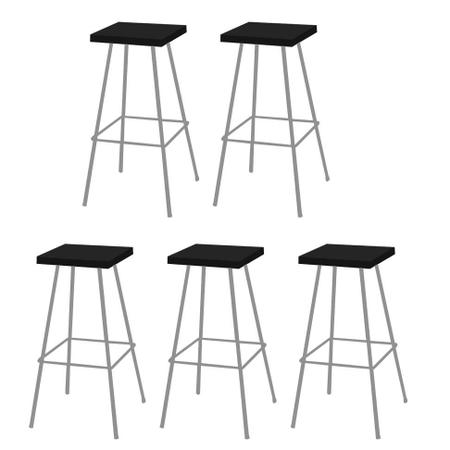 Imagem de Kit 05 Banquetas Alta Eliza 75cm Industrial Para Cozinha Ferro Cinza 100% MDF Preto - Ahazzo Móveis