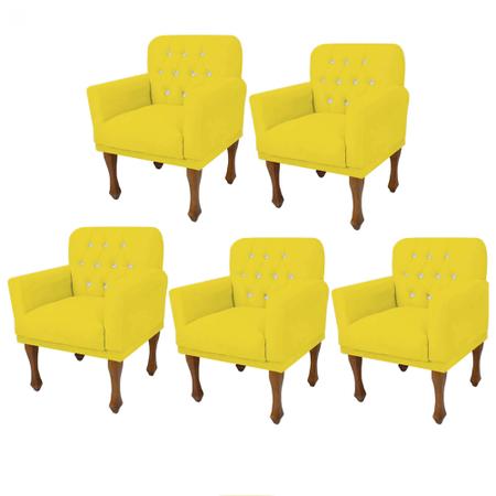 Imagem de Kit 05 Poltrona Cadeira Decorativa  Mona com Strass Sala de Estar Recepção Escritório material sintético Amarelo - Damaffê Móveis