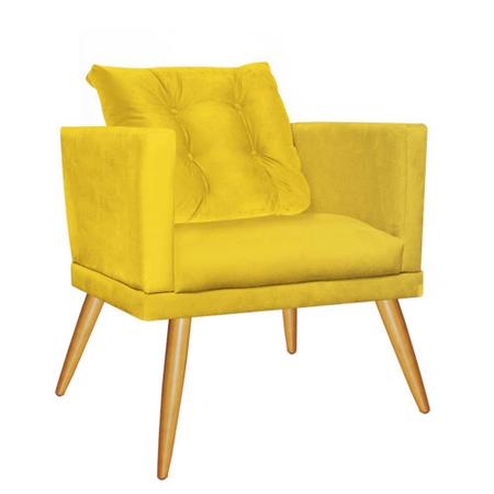 Imagem de Kit 05 Poltrona Cadeira Milena Confort Com almofada Sala Recepção Escritório Pé Caramelo Suede Amarelo - DAMAFFÊ MÓVEIS