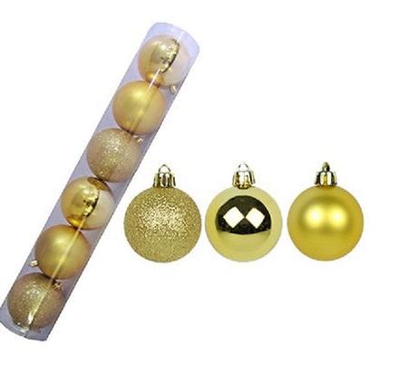 Jogo de Bolas Natalinas Brilhantes e Foscas Dourado 6Pcs 8cm