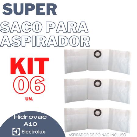 Imagem de Kit 06 Saco Aspirador De Pó Eletrolux Descartável Hidrovac A10 com bocal de encaixe 65mm