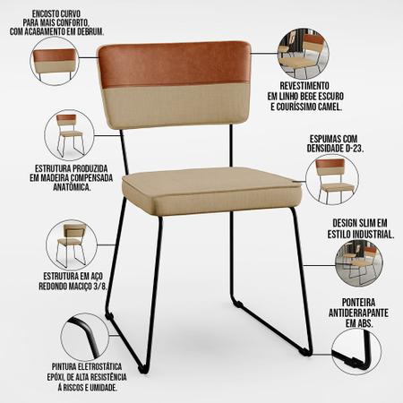 Imagem de Kit 08 Cadeiras Decorativas Allana L02 Faixa Tecido Sintético Camel Linho Bege - Lyam Decor