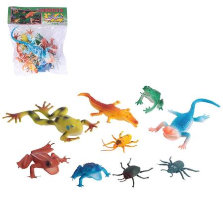 Imagem de Kit 09 Animais Repteis e Insetos de Borracha - Toy King Sapo Lagarto Brinquedo Praia Banho Piscina