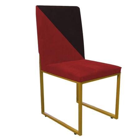 Imagem de Kit 09 Cadeira Office Stan Duo Sala de Jantar Industrial Ferro Dourado Sintético Vermelho e Marrom - Ahz Móveis