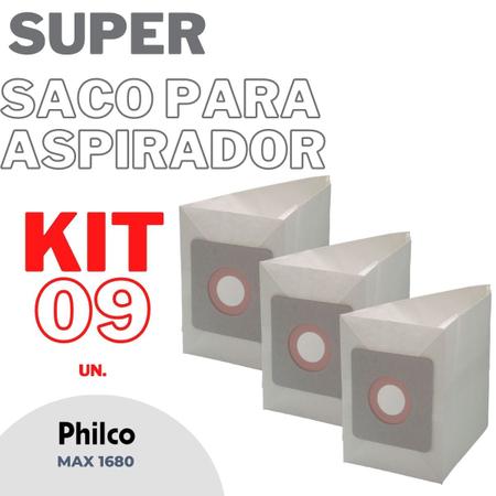 Imagem de Kit 09 Saco P/Aspirador de Pó Philco Hepa Max 1680 Descarta