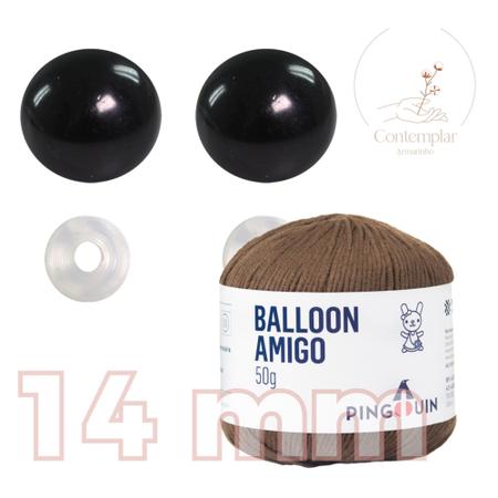 Imagem de Kit 1 Fio Balloon Amigo - Pingouin + Olhos pretos com trava de segurança 14 mm - Círculo