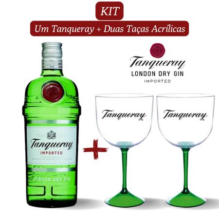 Imagem de Kit 1 Gin Tanqueray London Dry 750ml com 2 Taças Acrílicas Personalizada Tanqueray