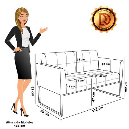 Imagem de Kit 1 Sofá Namoradeira e 2 Poltronas Elisa Suede Base Metálica Industrial Preto - D'Rossi