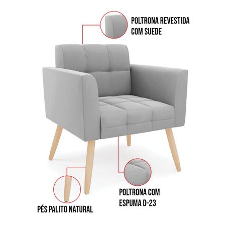 Kit 1 Sofá Namoradeira e 2 Poltronas Elisa Suede Pés Palito Natural - D'Rossi - DRossi Imagem de Kit 1 Sofá Namoradeira e 2 Poltronas Elisa Suede Pés Palito Natural - D'Rossi