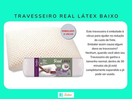 Imagem de Kit 1 Travesseiro Real Látex Baixo Duoflex + 1 Capa Protetora de Travesseiro Impermeável -  Antiácaro - Capa 100% poliéster - Espuma Látex Natural
