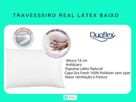 Imagem de Kit 1 Travesseiro Real Látex Baixo Duoflex + 1 Capa Protetora de Travesseiro Impermeável -  Antiácaro - Capa 100% poliéster - Espuma Látex Natural