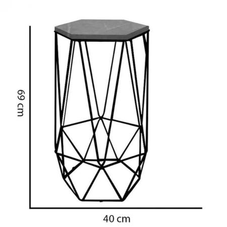 Imagem de Kit 10 Banqueta Alta Liz Hexágono Industrial Para Cozinha Ferro Preto MDF Marmorizado - Ahazzo Móveis