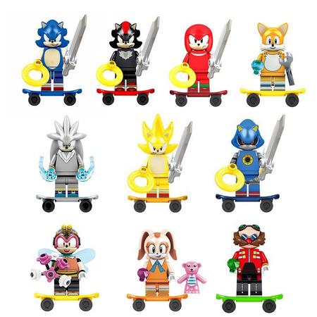 Boneco Bloco Montar Turma do Sonic Kit 7 Personagens