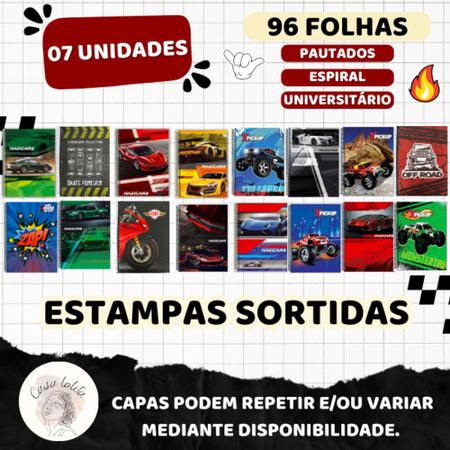 Imagem de Kit 10 Cadernos Menino Carros Espiral Capa Dura Escola 96fls