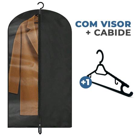 Imagem de Kit 10 Capa Protetora Para Ternos Proteção Preta Respiravel Com Ziper Reforçado Premium TNT Tansporte Saco Antimofo Vestidos Com Cabide