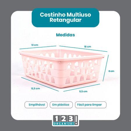 Imagem de Kit 10 Cestos Multiuso Organizador Pequeno Rosa 16x12x6Cm