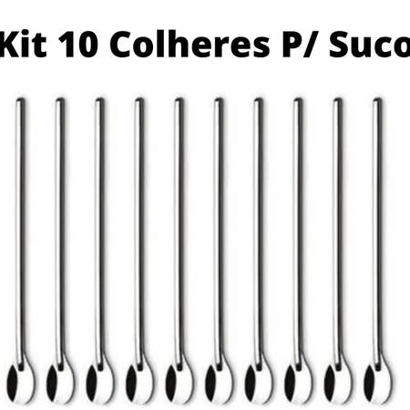 Imagem de Kit 10 Colheres 30 Cm P/Mexer Suco Leite Copo Jarra Comprida