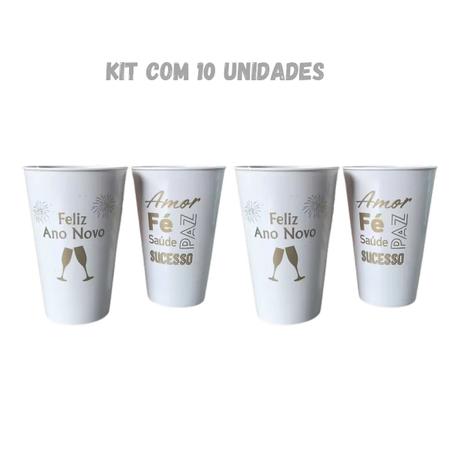 Imagem de Kit 10 Copos Personalizados Feliz Ano Novo 450ml Plástico