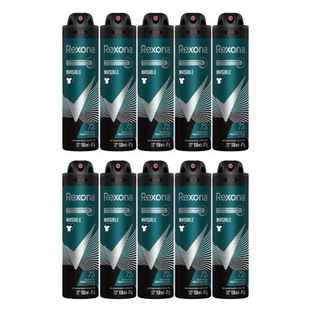 Imagem de Kit 10 Desodorante Rexona Invisible Masculino Aerosol Antitranspirante 72 horas 150ml