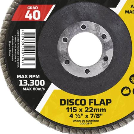 Imagem de Kit 10 Discos Flap 4.1/2" 115mm Grãos Polimento Acabamento Uniforme Fertak