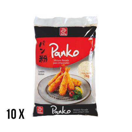 Imagem de Kit 10 farinha panko alfa mistura flocada p/ empanados 1kg