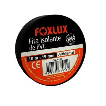 Imagem de Kit 10 Fita Isolante Antichamas Preta 19mm x 10m - Foxlux