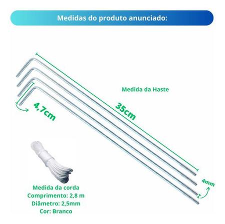 Imagem de Kit 10  Fixador Haste  4x47x350 Gancho Gazebos Barracas Camping Praia 