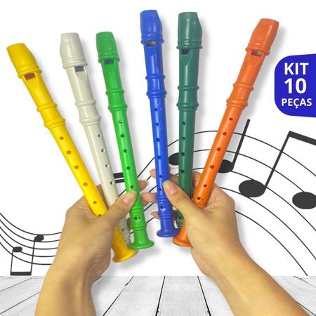 Imagem de Kit 10 Flauta Doce Infantil Brinquedo Instrumento Plástico F114