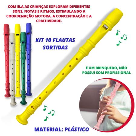 Imagem de Kit 10 Flauta Doce Infantil Brinquedo Instrumento Plástico F114