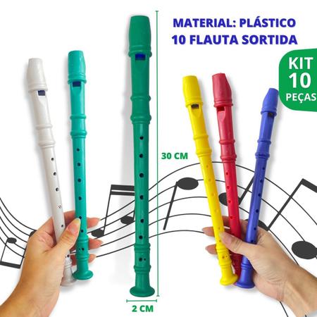 Imagem de Kit 10 Flauta Doce Infantil Brinquedo Instrumento Plástico F114