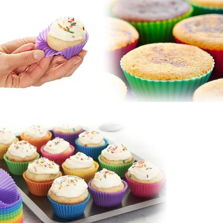 Jogo De Forma Redonda Com 12 Peças Totalmente De Silicone Para Bolos  Bolinhos Cupcake Pudim Queijadinha Desenforma Fácil