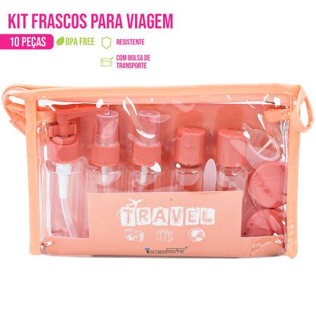 Imagem de Kit 10 Frascos para Viagem Pratico Organização da bolsa mala Segurança facilidade na viagem Frascos Potes Utensilhos