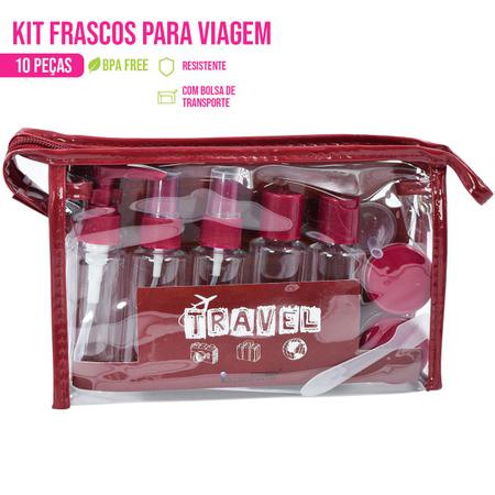 Imagem de Kit 10 Frascos para Viagem Pratico Organização da bolsa mala Segurança facilidade na viagem Frascos Potes Utensilhos