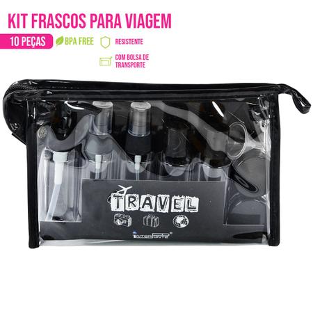 Imagem de Kit 10 Frascos para Viagem Pratico Organização da bolsa mala Segurança facilidade na viagem Frascos Potes Utensilhos