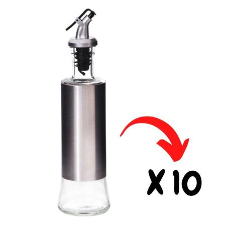 Imagem de Kit 10 Galheteiro Azeite ou Vinagre 300ml Vidro e Inox com Dosador
