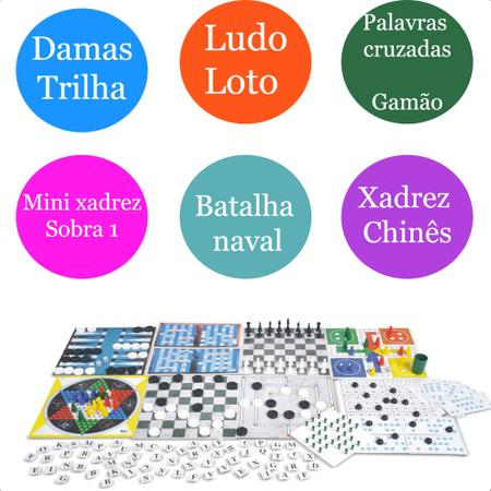 Kit de 5 Jogos de Tabuleiro - Dama Jogo Da Velha Ludo Trilha Xadrez