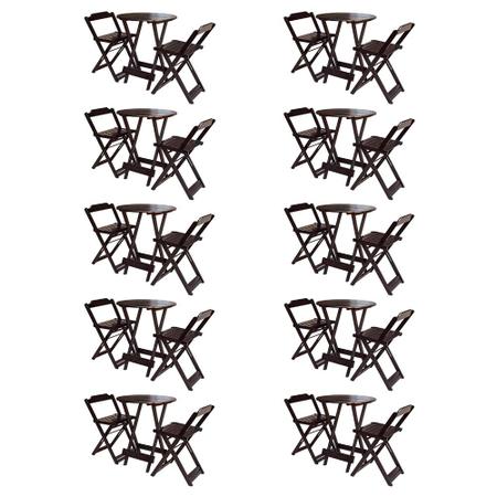 Imagem de Kit 10 Jogos de Mesa Bistrô de Madeira com 2 Cadeiras Dobravel Ideal para Bar e Restaurante Tabaco