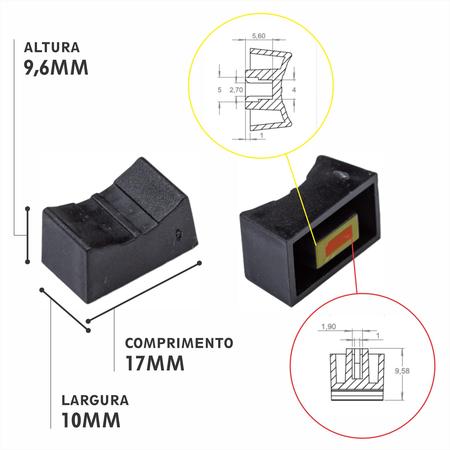 Imagem de Kit 10 Knob Deslizante Pequeno Mesa Som Potenciometro Preto