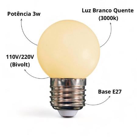 Imagem de Kit 10 Lâmpada Bolinha Led 3W G45 E27 Lustre Espelho Camarim