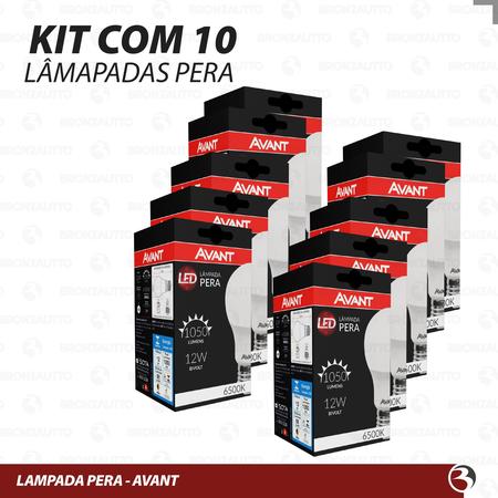 Imagem de Kit 10 Lâmpada Pera Led 12W Luz Branco Frio 6500K Bulbo Soquete E27 Bivolt - HE1050 AVANT