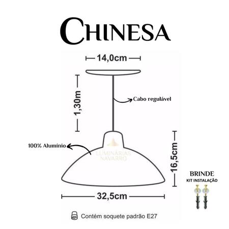 Imagem de Kit 10 Luminária Pendente Chinesa 33cm Interior Cobre Com Fiação 110/220v