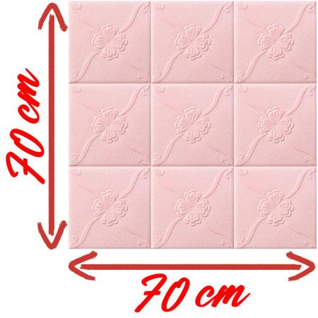 Imagem de Kit 10 Painel Placa 3D Auto Adesivo Flor Rosa Alto Relevo 70x70cm