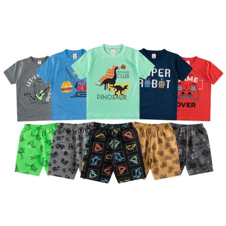 Imagem de Kit 10 Peças Infantil de Menino Masculino Roupas de Verão 5 Bermudas e 5 Camisetas