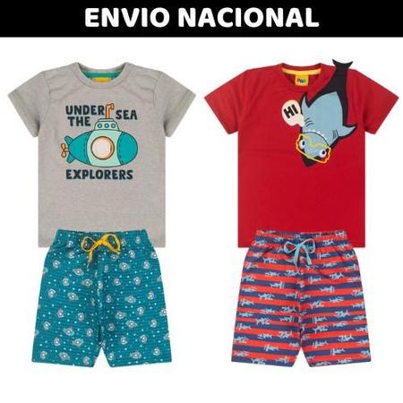 Imagem de Kit 10 Peças Sortidas de Roupas Infantil Masculina - 5 Camisetas + 5 Bermudas - Kit com 5 Conjuntos