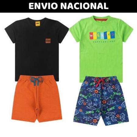 Imagem de Kit 10 Peças Sortidas de Roupas Infantil Masculina - 5 Camisetas + 5 Bermudas - Kit com 5 Conjuntos