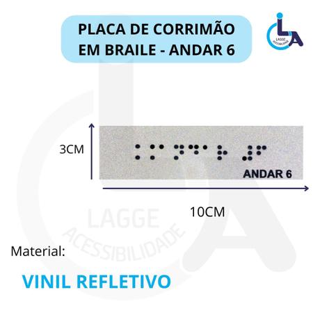 Imagem de Kit 10 placas braile autoadesiva 10x3cm corrimão 6andar