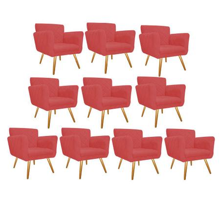 Imagem de Kit 10 Poltronas Cadeira Decorativa Cloe  Pé Palito Para Sala de Estar Recepção Escritório Suede Vermelho - Damaffê Móveis